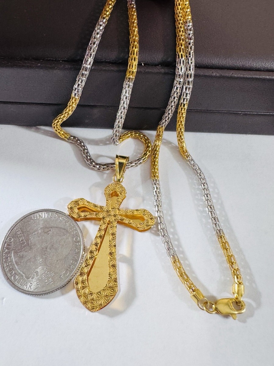 Pure 22K 916 Real Dubai Saudi Gold 21.5/22” Long Snake Cross