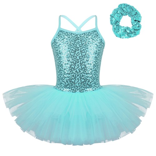 Kids Girls Leotard Dress Up Dance Cross Back Modern Tutu Fancy With Hair Tie - Picture 4 of 63