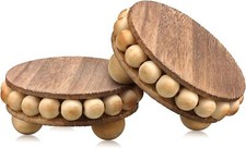 2 Pcs Wooden Risers for Displays Round Wood Riser Distressed 3.94 Inch, Brown