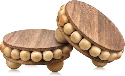 2 Pcs Wooden Risers for Displays Round Wood Riser Distressed 3.94 Inch, Brown 