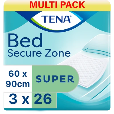 TENA Bed Super Disposable Incontinence Bed Pads 60x90cm 3 Packs of 26 - 2350 ml