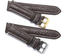 20 22 24mm Brown/White Croco Embossed Leather Watch Band Silver, Gold Buckle