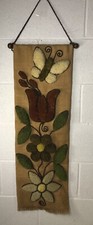 Vintage Retro 1970  s Latch Hook Yarn Hanging Wall Tapestry Floral Flowers 34  