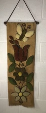 Vintage Retro 1970’s Latch Hook Yarn Hanging Wall Tapestry Floral Flowers 34”