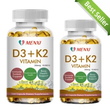 Vitamin D3 10,000IU and K2 MK-7 - 60/120PCS Capsules - Immune Support Wellness