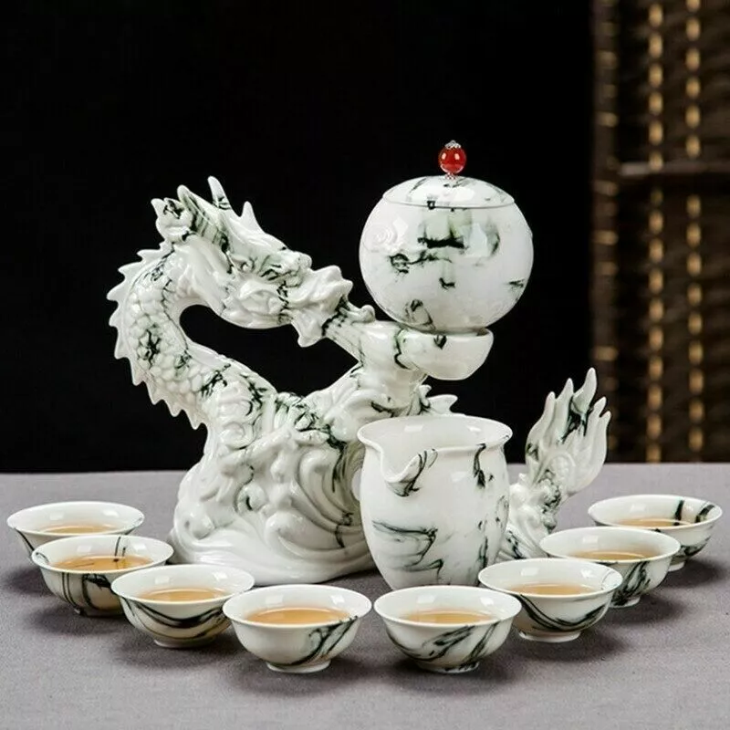 Fine Porcelain Pottery Tea Set 8 Cups Dragon Teapot Portable Kung Fu  Teaware Set