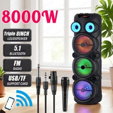 Bluetooth Party Speaker Triple 8" Woofers 15" Tweeter Wired Mic Remote LED Light