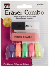 Pencil Eraser Combo Pack Includes 1 Pen Ink 1 Pink 5 Cap Erasers 7-Pack 80797