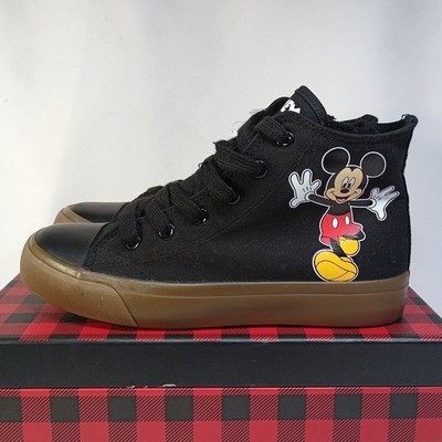 Disney-Mickey Mouse black high-top canvas sneakers, side zipper, kids size 4