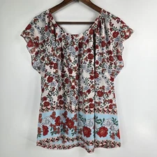 Lauren Conrad Women's Size XXL Red Floral Blouse
