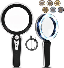 45X Magnifying Glass with Light, 4.6 Inch 1200Mah USB Rechargeable, 6 Lighted Mo