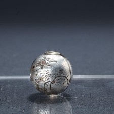 Japanese Inro Ojime Bead Sansui Landscape Silver Tone Metal Netsuke