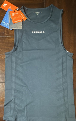 YoungLA 343 HydroCool Sun Protection Athletic Tank Top Teal S Men's