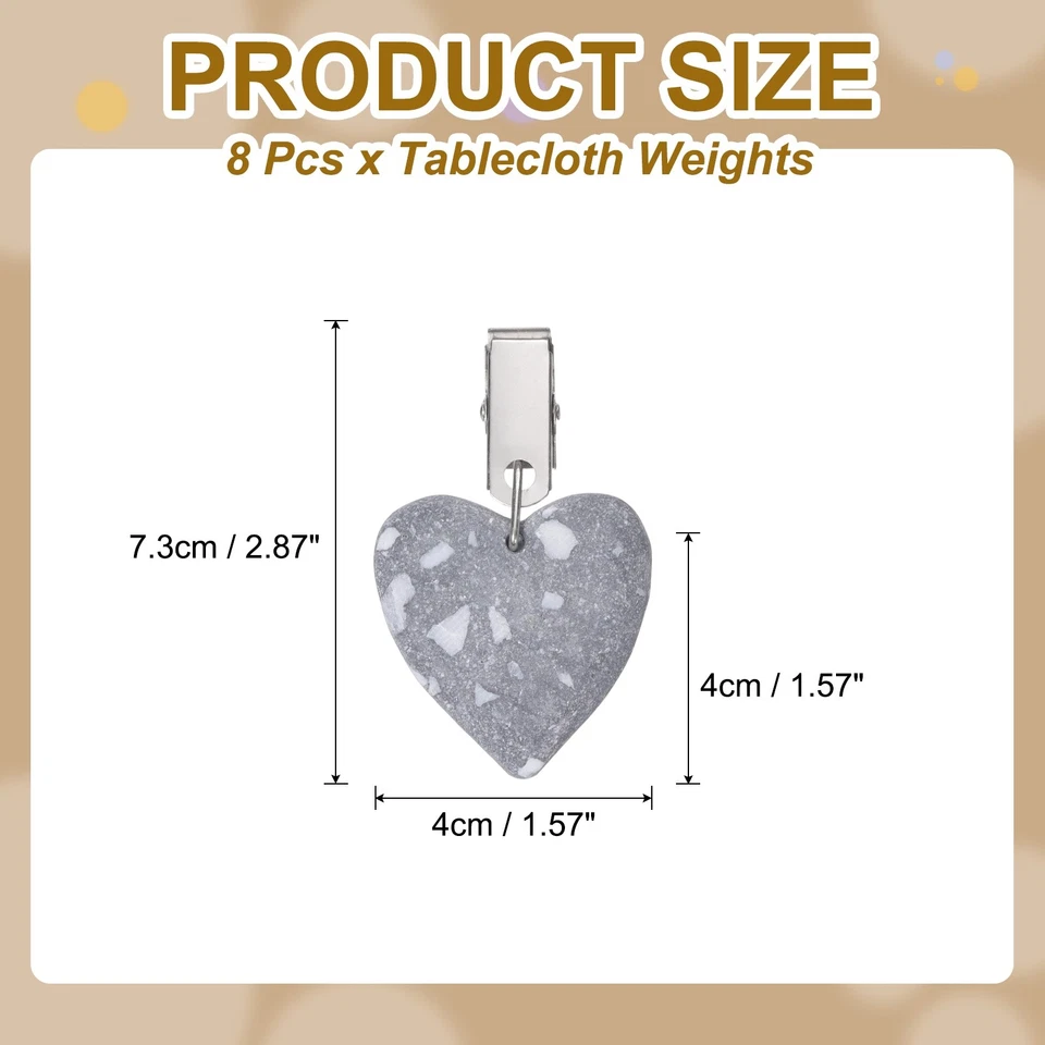 8Pcs Tablecloth Weights, Heart Shape Tablecloth Pendant 4.5x4.5cm, Gray White Foto 2 de 4