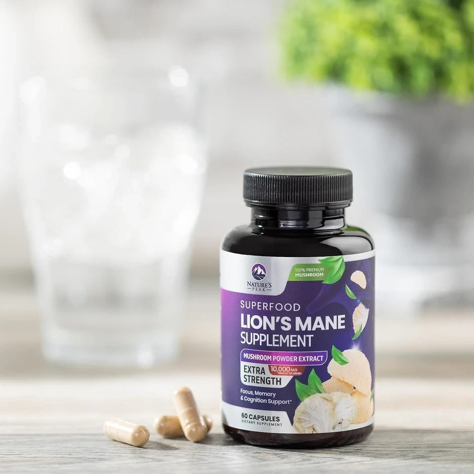 Lions Mane Supplement Capsules 10,000mg, Premium Lions Mane Mushroom for Support