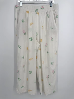 C&C California Linen Blend Crop Pants White Fruit Embroidered Elastic Waist XL - Image 1 of 4
