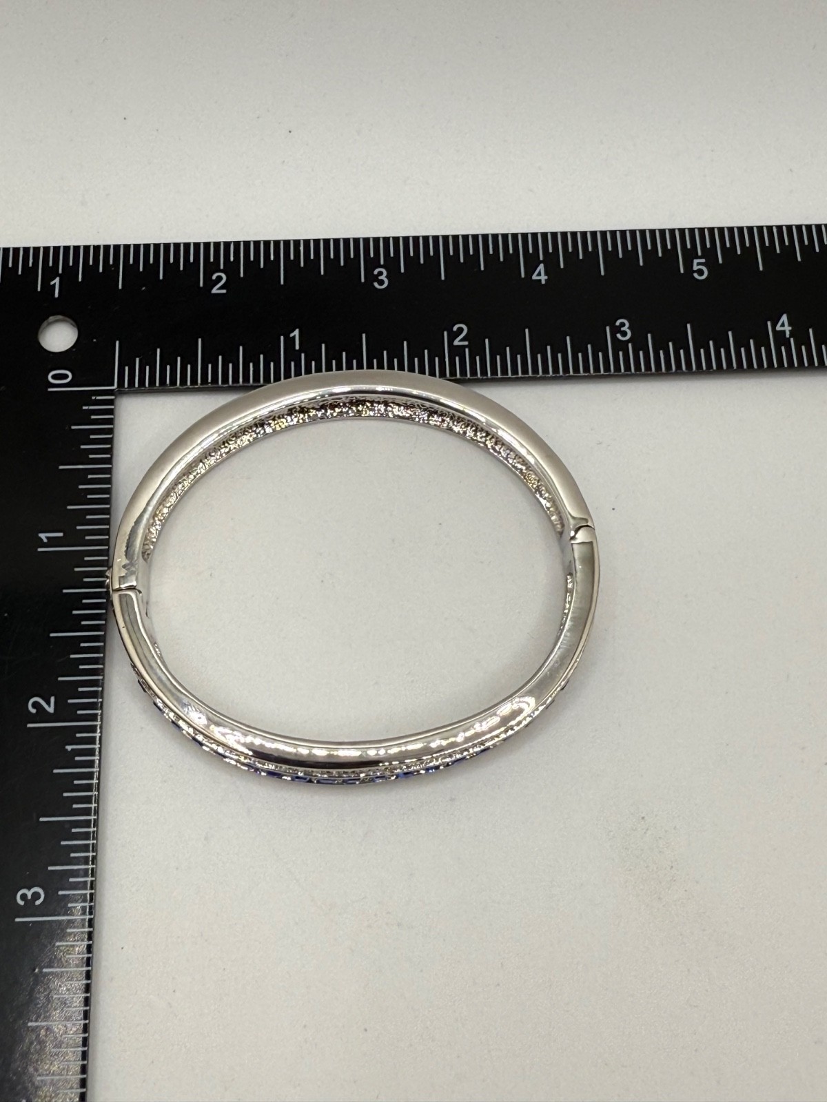 Vintage Camrose Kross JBK Bangle Bracelet Silver Tone Blue Clear Rhinestone 6.5"