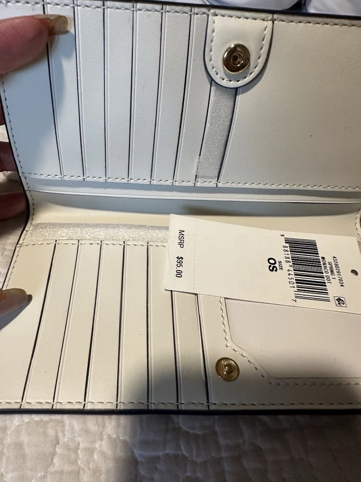 NUEVO CON ETIQUETAS Cartera Ralph Lauren Cuero Blanco Negro Lunares Estuche para Tarjetas Cartera Foto 4 de 4