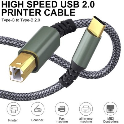 LAIHONEN USB Type C to UsB B Printer Cable Gray Braided Printer Scanner Cord For