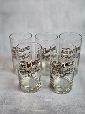 5 Jack Daniels Centennial Tenessee Whiskey Drinking Glass W/ Gold & Black Script
