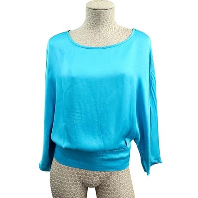SUZY D LONDON Womens Turquoise Viscose Wallis Satin Batwing Dolman Blouse S EUC