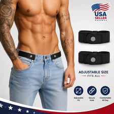 2 Pack No Buckle Elastic Belt Invisible Loop Belt for Jeans Pants