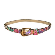 90s Retro Multicolor Geometric Studded Genuine Leather Belt SM Gold Hardware