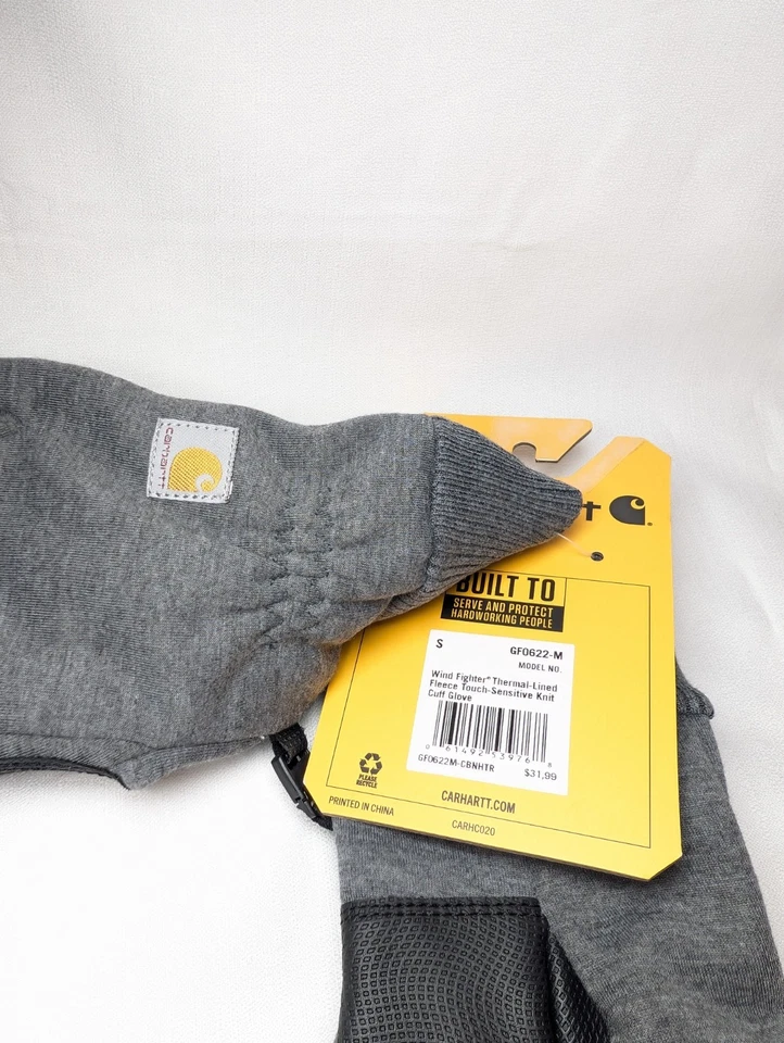 Luvas masculinas Carhartt S Wind Fighter forradas termicamente lã sensível ao toque cinza - Imagem 4 de 4