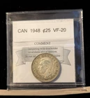 1948  Coin Mart Graded Canadian, ¢25 Cent, **VF-20**