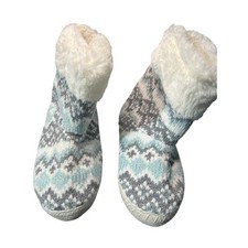 Women's Cozy Fair Isle Knit Slipper Boots Faux Fur Lined Bootie Slippers Size S