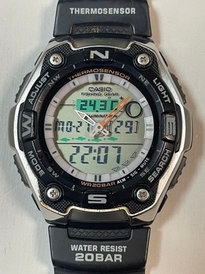 CASIO FISHING GEAR AQW-101 Thermosensor men Quartz Black Watch Japan - Rank B