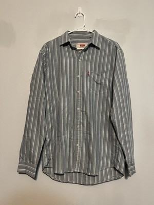 Levis Button Up Dress Shirt Mens Large Long Sleeve Green Blue White