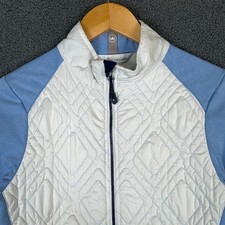 Peter Millar Quilted Full Zip Jacket White Blue Golf Athleisure Women's Medium