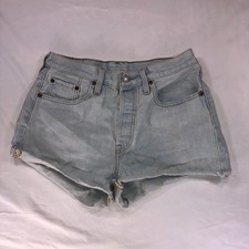 Levis 501 Original High Rise Light Wash Denim Cut Off Shorts 01298
