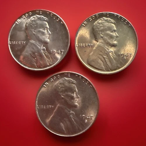 1947-P 1947-D 1947-S GEM BU LINCOLN WHEAT PENNY CENT 3-COIN SET Actual Coins1283