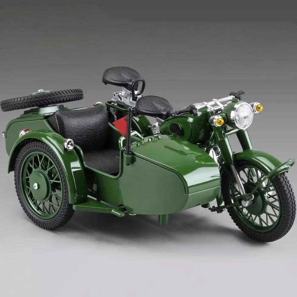 1:10 Diecast Motorcycle Sidecar Model Vintage Military Sound Light