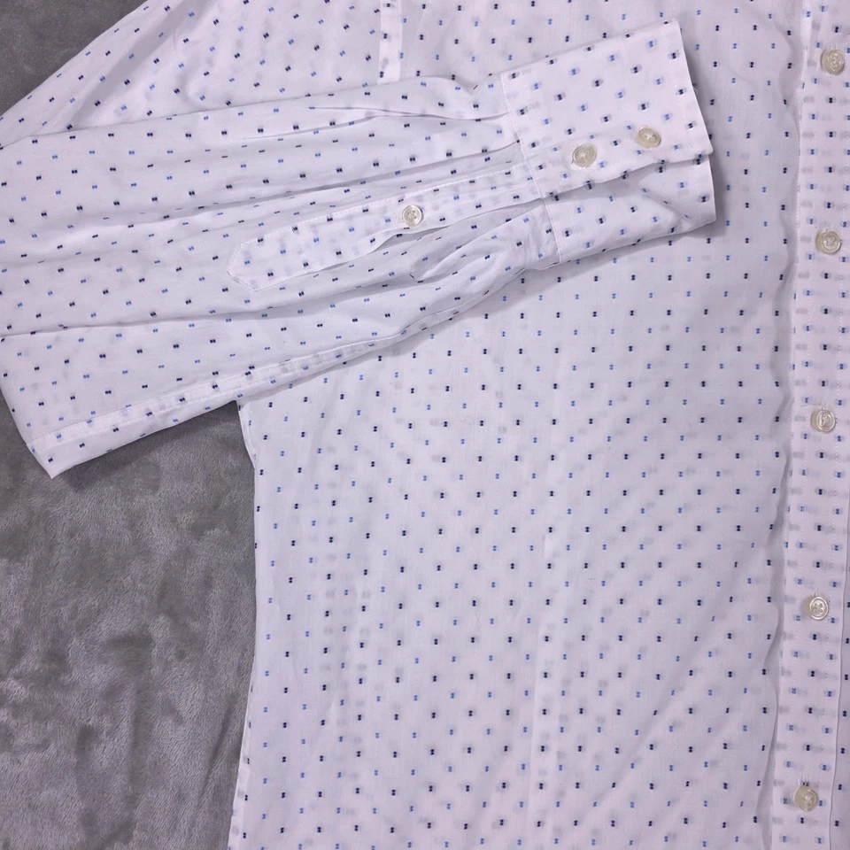 Camisa Michael Bastian Para Hombre Grande Blanca Azul Ajuste Manga Larga Micro Estampado Foto 4 de 4