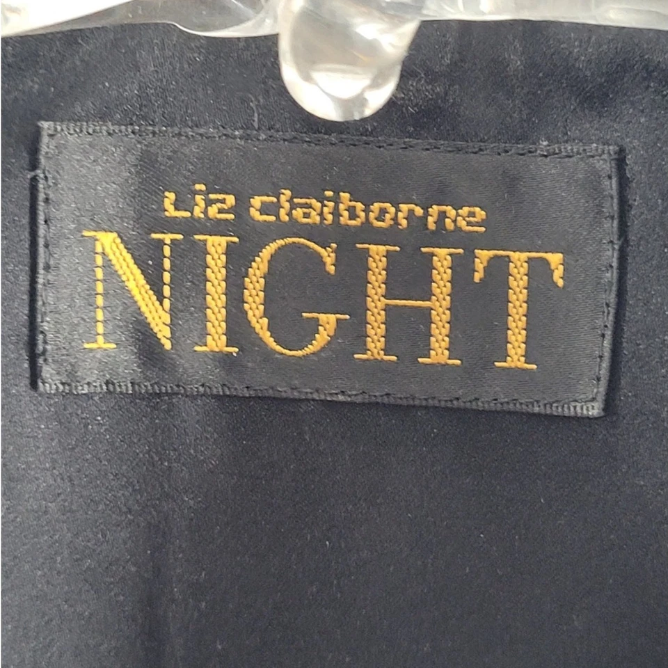 Blazer vintage Liz Claiborne noche negro satinado para mujer chaqueta de noche dinero antiguo Foto 4 de 4