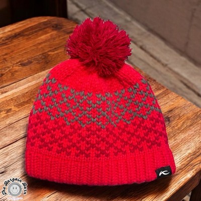 KJUS Women s Knit Pom Beanie   Pink/Gray Fleece Lined Winter Ski Hat (Sample)