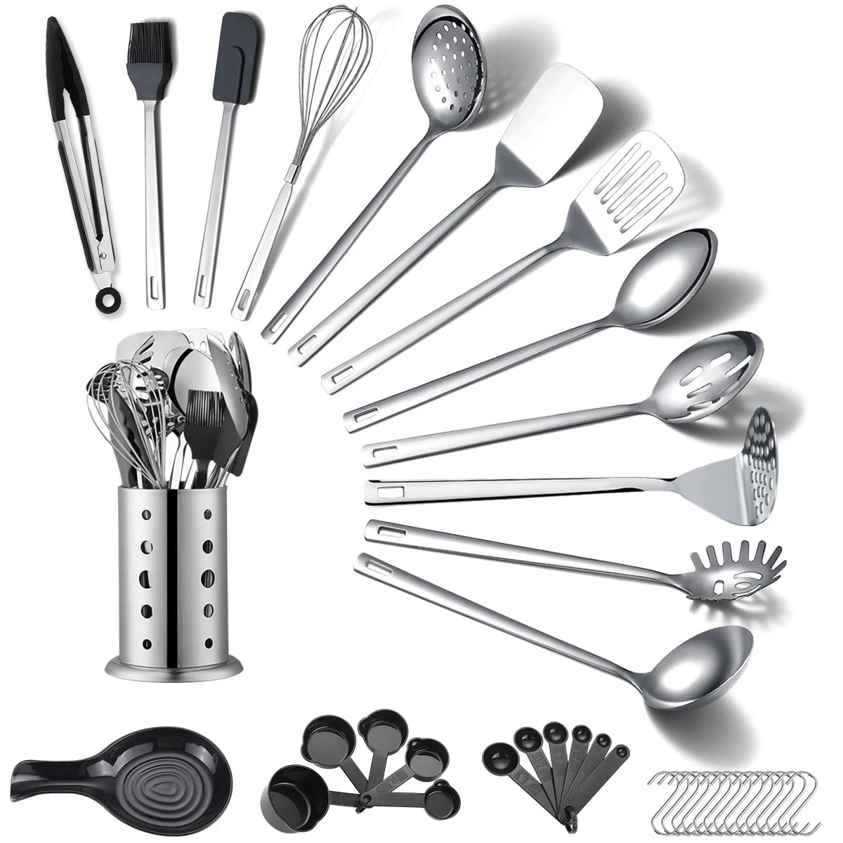 40pc Stainless Steel Kitchen Utensils Set Metal Spatula Tools Holder