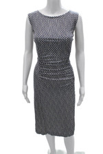 Tory Burch Womens Blue Silk Polka Dot Sheath Dress Sleeveless Short Size XL