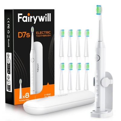 Fairywill Sonic USB Electric Toothbrush w/ 5 Mode Timer 8 Brush Head Travel Case