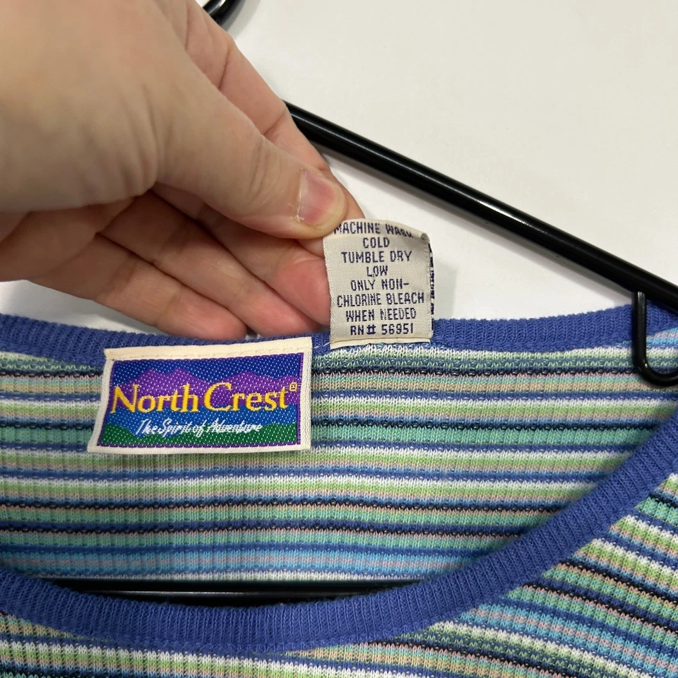 NorthCrest синий зеленый в полоску ребристый верхний L Y2K ретро минималистский эластичной Корея - Изображение 3 из 4