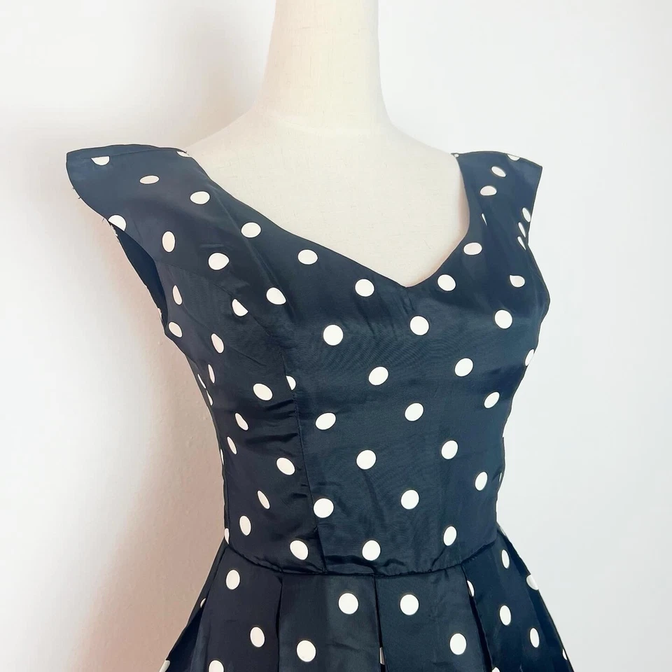 TAFFETA & CRINOLINE 80’s 80s Does 50’s 50s Vintage Black White Polka Dot Dress S - Image 4 of 4
