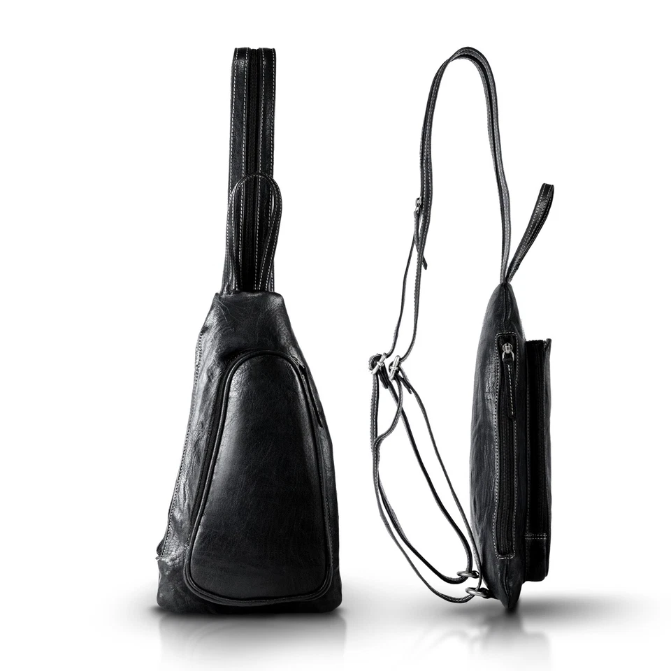 Leather Sling Bag for Men Cross Chest Shoulder Bag W/ Anti-Theft Hidden Air Tag