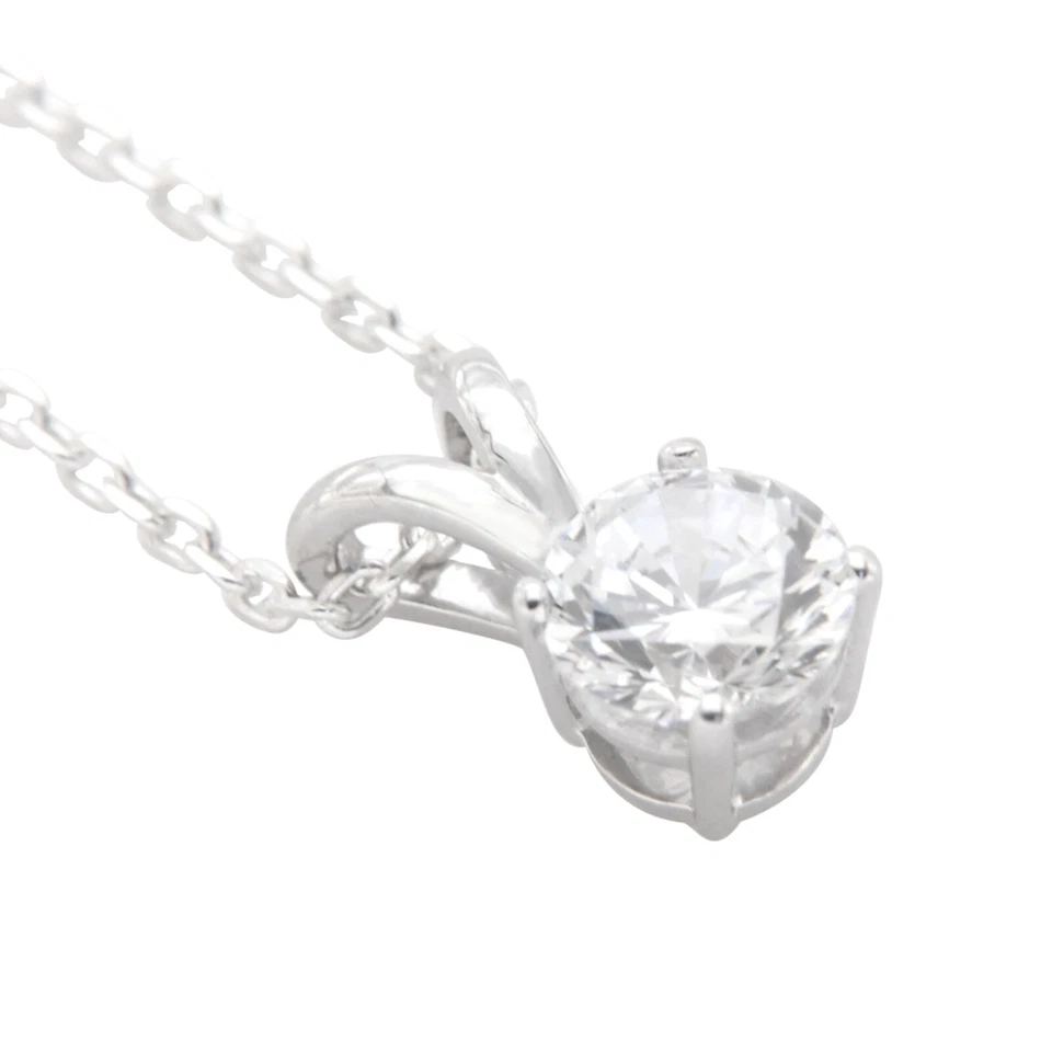 Collar colgante solitario boda circonita cúbica corte redondo de 1 quilate cadena cable plata 925 de 18" Foto 3 de 4