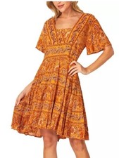 Bila Women's Floral Paisley Short Tiered Dress, Marigold, Size XXL, Ships Free