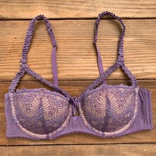 Adore Me Push Up Balconette Bra 32C Purple Lace
