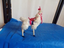 Vintage Peru Stuffed Llama Alpaca figurine real wool with blanket and halter
