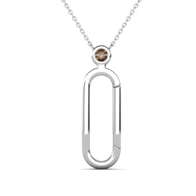 Smoky Quartz Accent Paperclip Charm Holder Pendant Necklace 4K